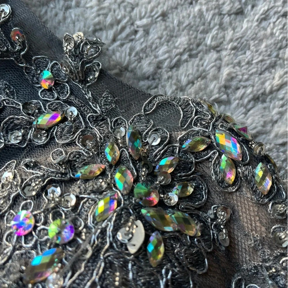 JVN BY JOVANI PROM PAGEANT FORMAL LONG MAXI DRESS GOWN silver nude cutout 2 - Picture 15 of 16